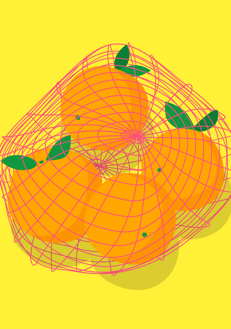 Postkarte - neonstyle - Orangen im Netz