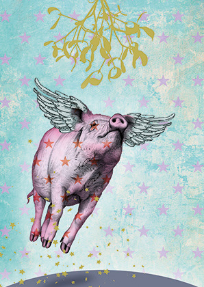 Postkarte - La Tack - SchweineEngelchen