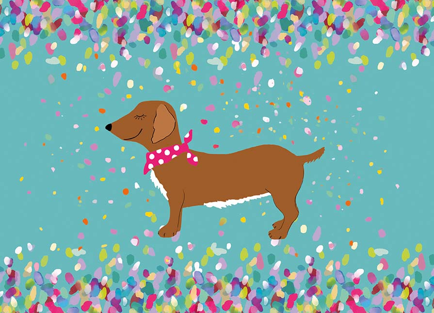 Postkarte - m-illu - Dackel Happy Konfetti Postkarte - m-illu - Dackel Happy Konfetti