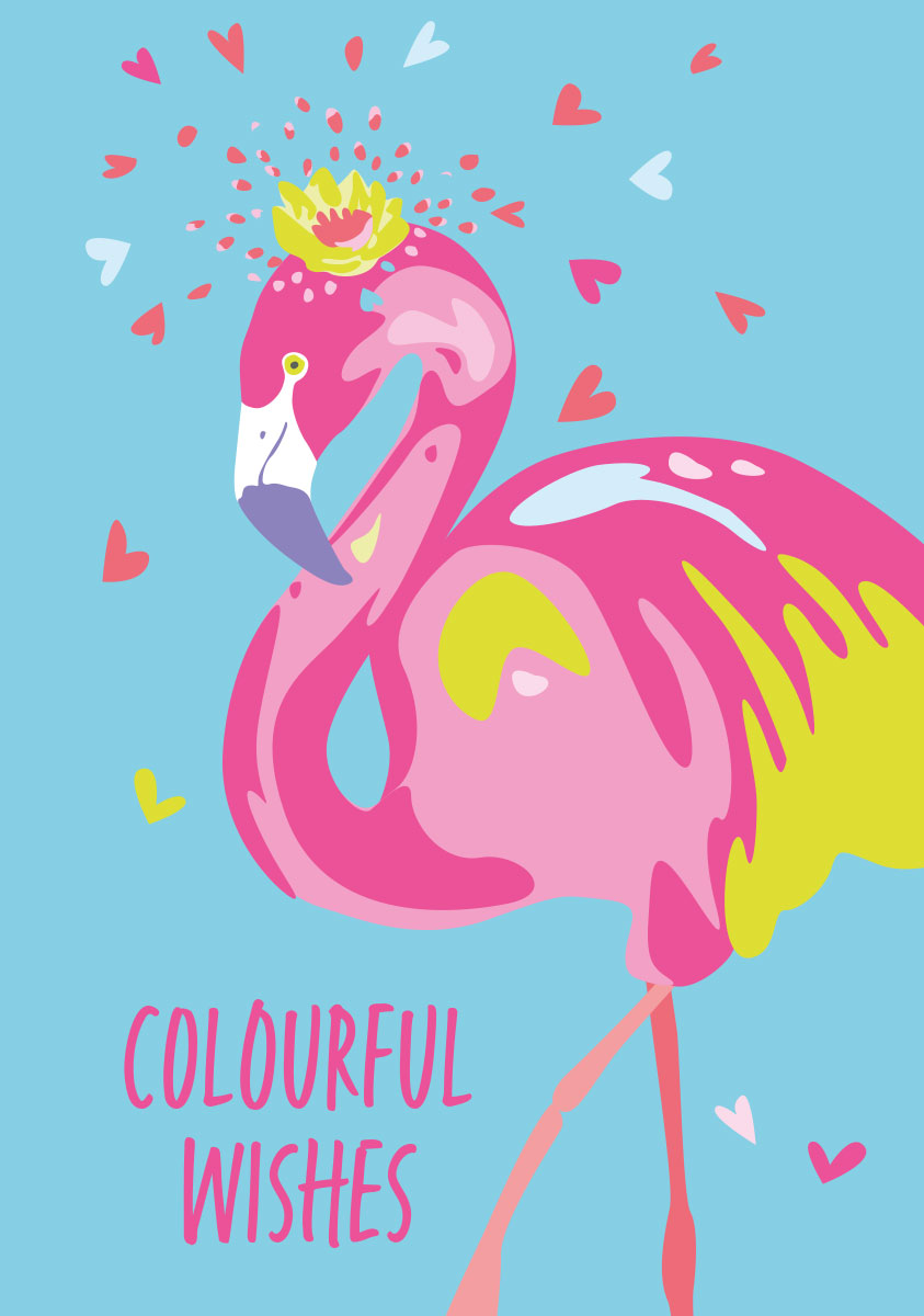 Postkarte - Limoncella - Colourful Flamingo