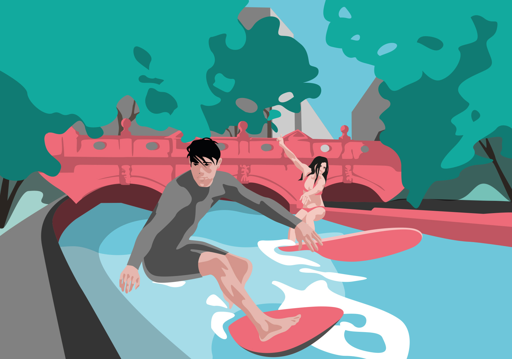 Postkarte -Bon Voyage- Eissurfer, München Postkarte -Bon Voyage- Eissurfer, München