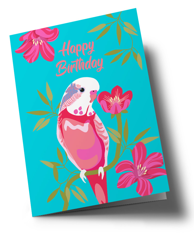 Klappkarte C6 - Happiness - Budgie Happy Birthday