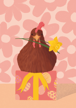 Postkarte - Toni Starck - Hen on a gift Postkarte - Toni Starck - Hen on a gift