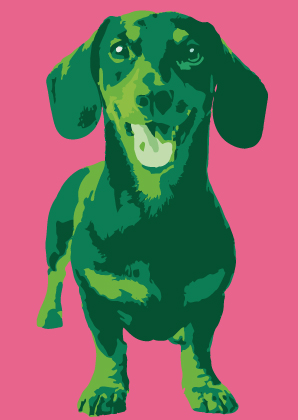 Postkarte - Toni Starck - Green Sausagedog