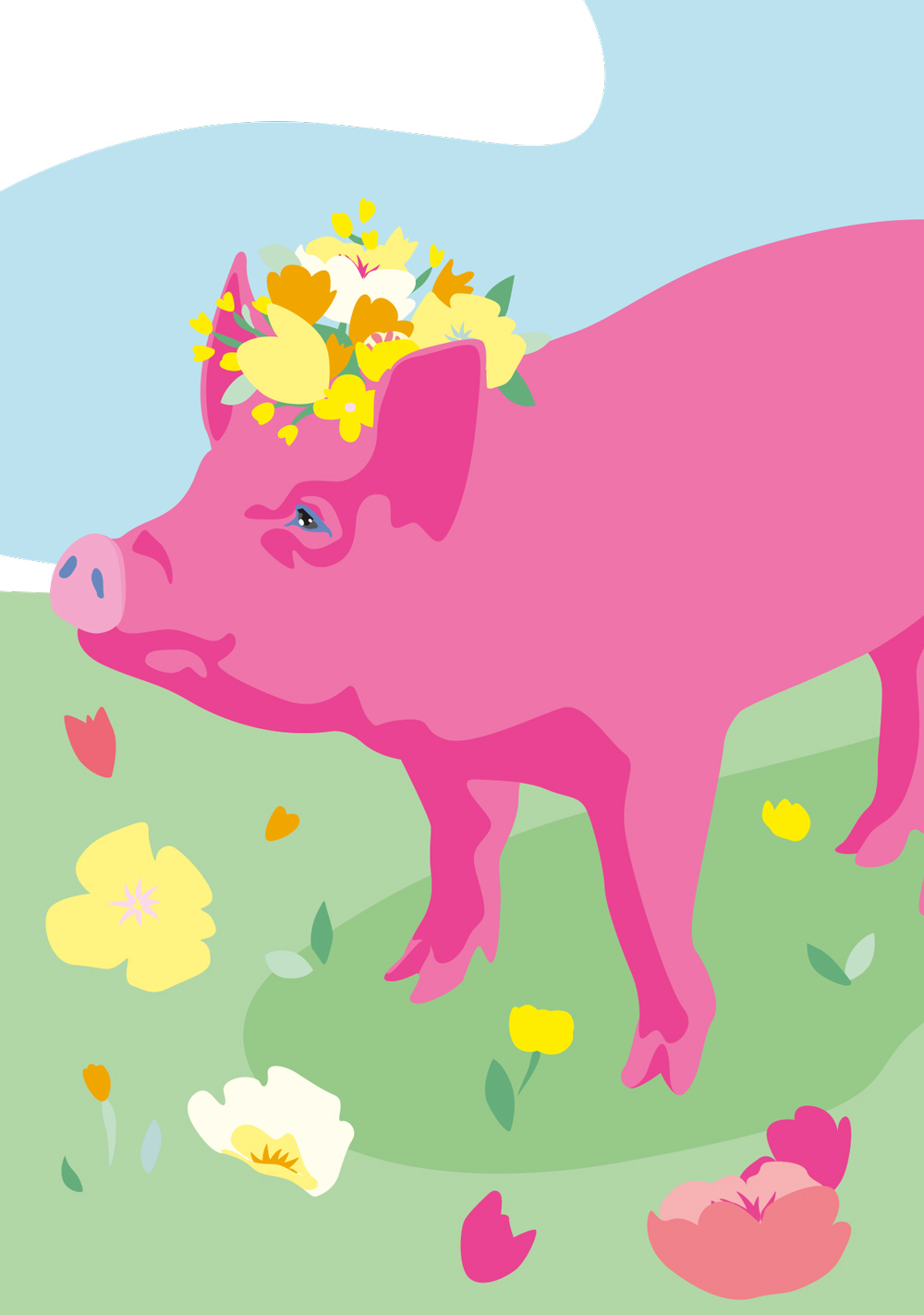 Postkarte - Limoncella - Schwein mit Blumen