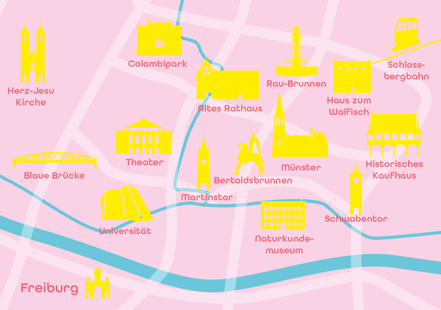Postkarte - Bon Voyage - Freiburg Minimap Postkarte - Bon Voyage - Freiburg Minimap