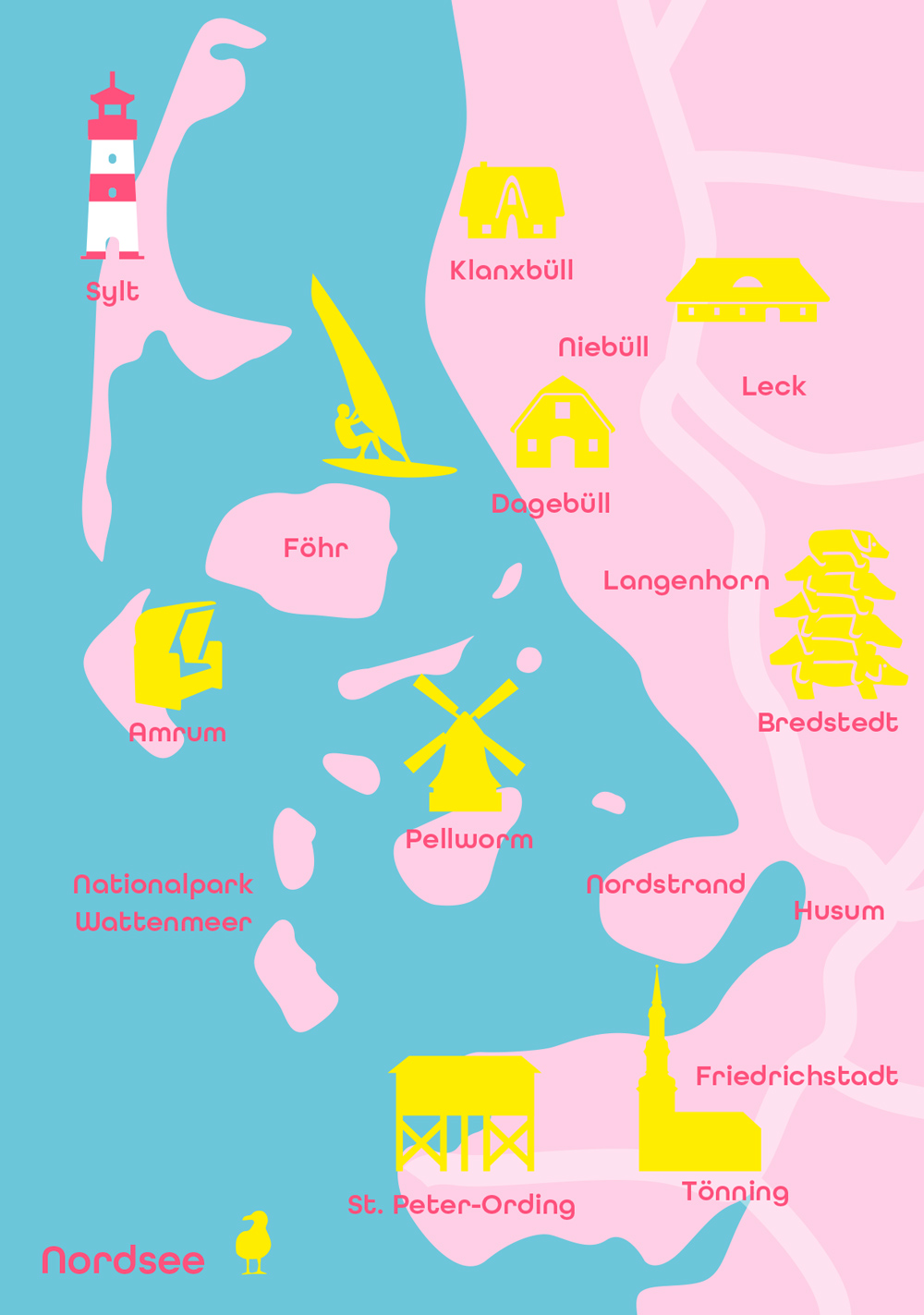 Postkarte - Bon Voyage - Nordsee Minimap