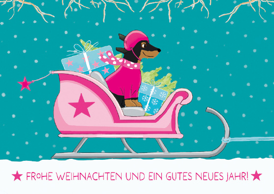 Postkarte - m-illu - Dackelschlitten Postkarte - m-illu - Dackelschlitten