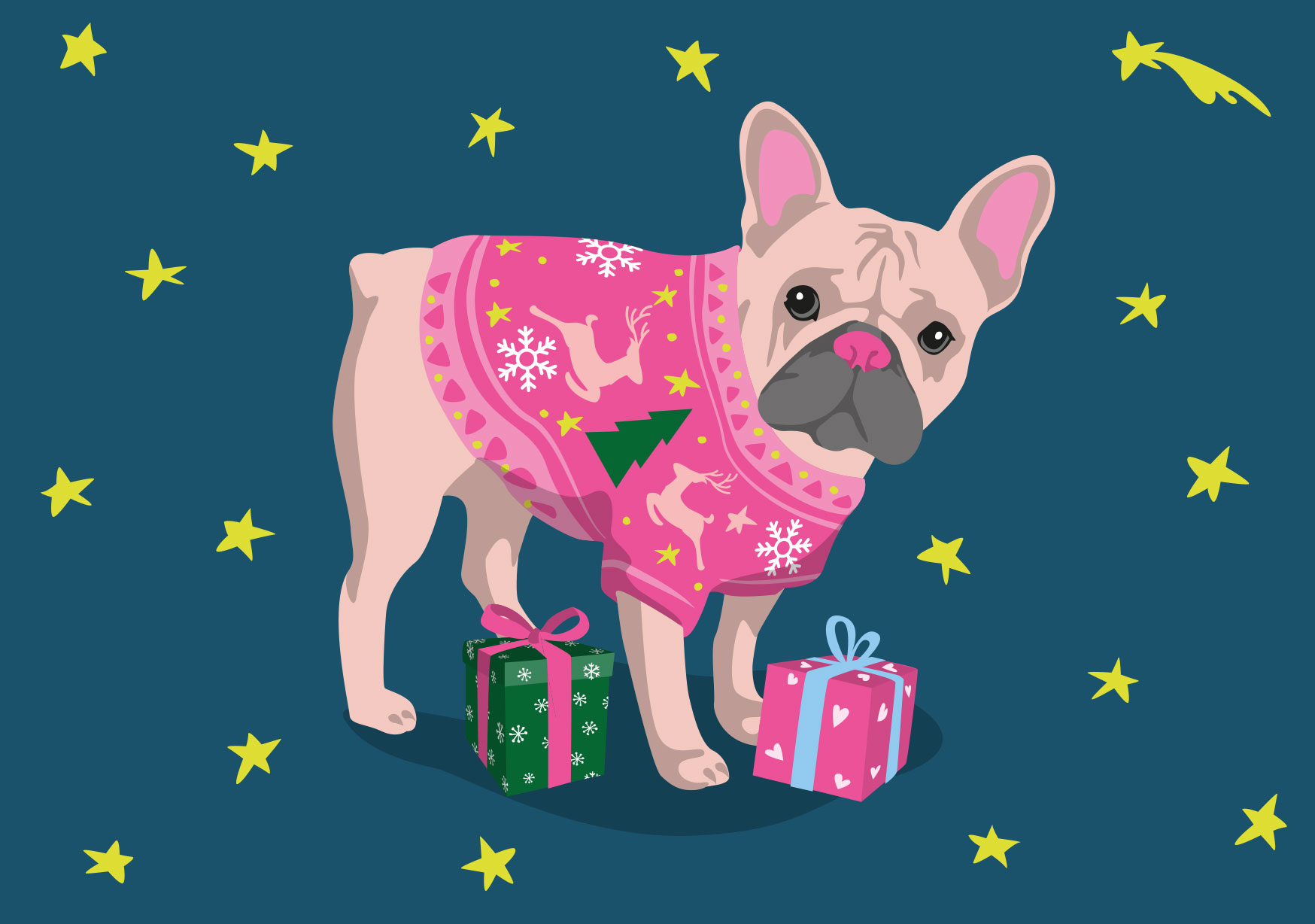 Postkarte - luminous - Winter Bulldogge