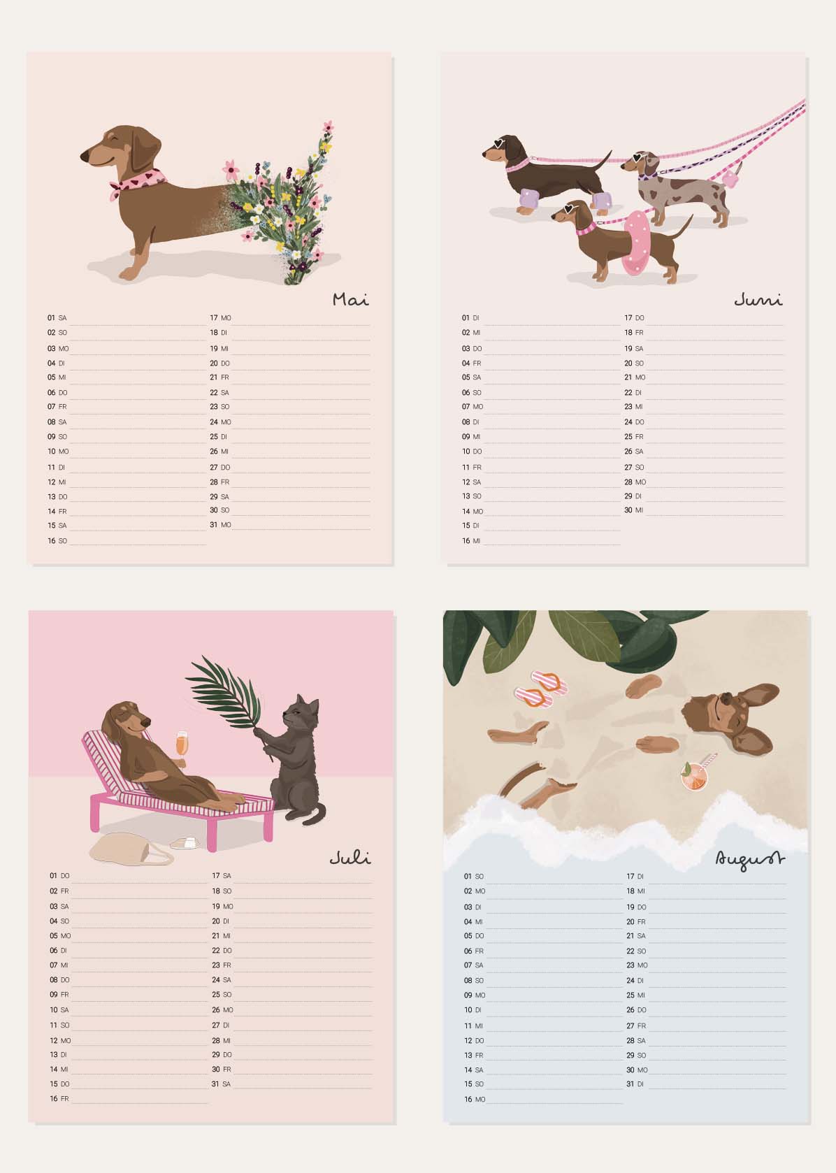 Wandkalender A4 - Dackel