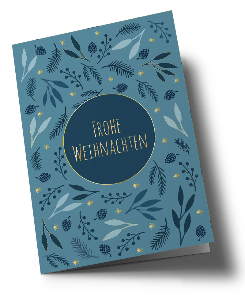Klappkarte C6 - Toni Starck - Blaue Zweige, Frohe Weihnachten