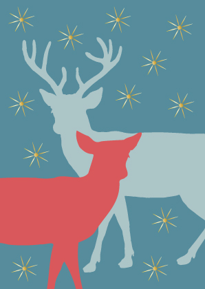 Postkarte - Toni Starck - Blue and red deer
