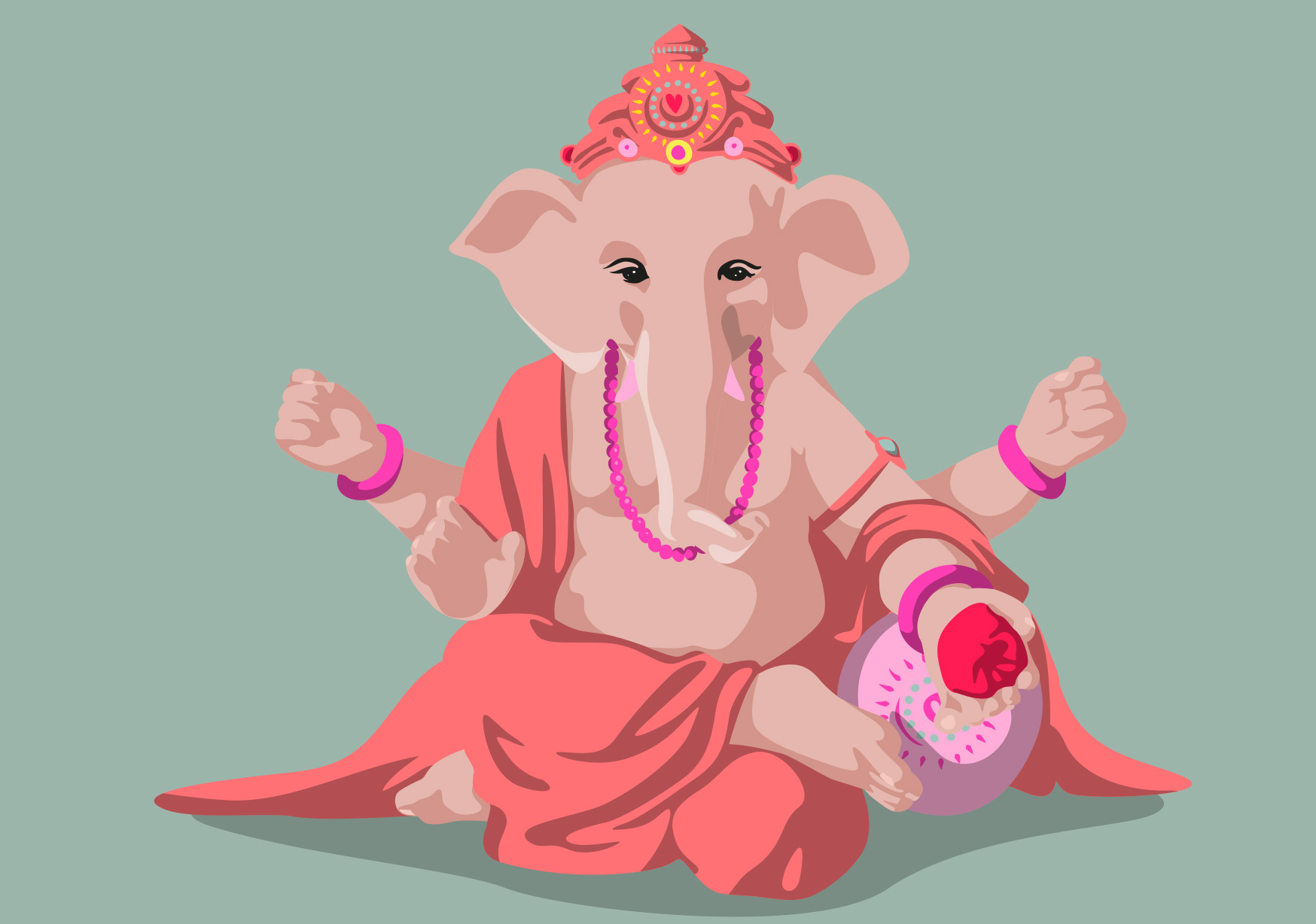 Postkarte - Happiness - Ganesha green