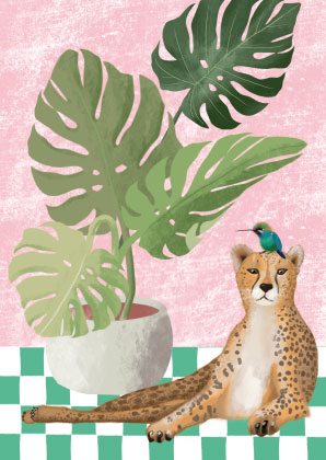 Postkarte - Toni Starck - Cheetah and hummingbird