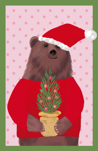 Minicard - Toni Starck - Bär mit Weihnachtsbaum