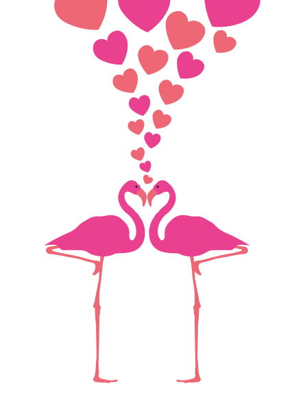 Postkarte - luminous - Love Flamingos