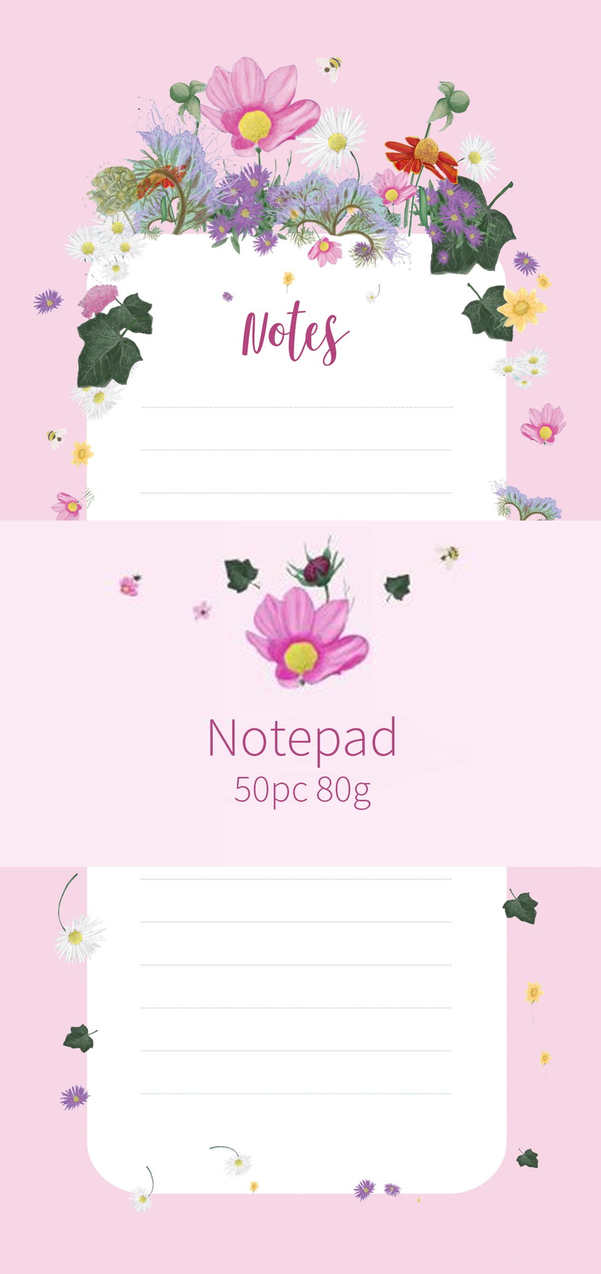 Block DIN lang - m-illu - Blüten rosa Block DIN lang - m-illu - Blüten rosa