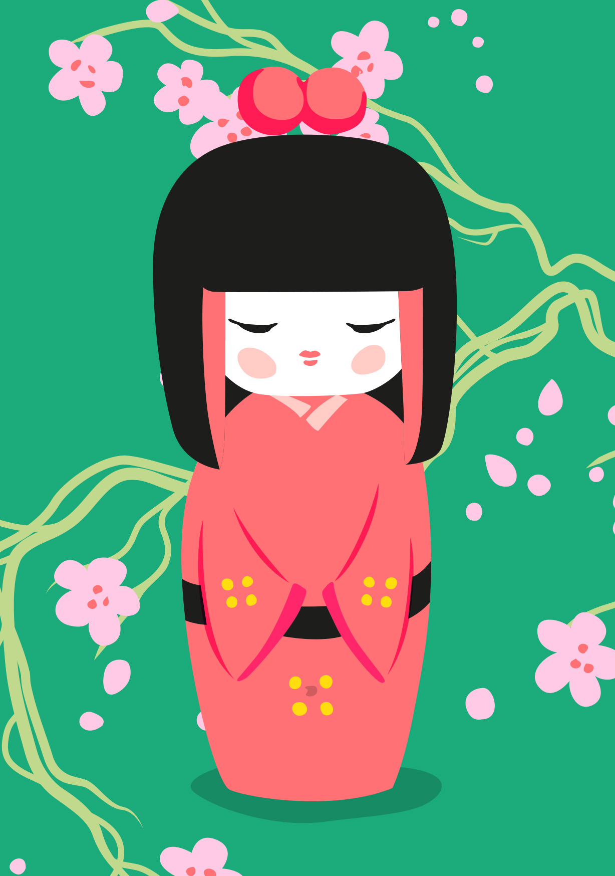 Postkarte - Happiness - Asian Doll green