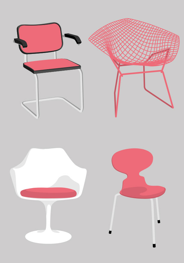 Postkarte -Design Classics- Breuer, Bertoia, Saarinen, Jacobsen