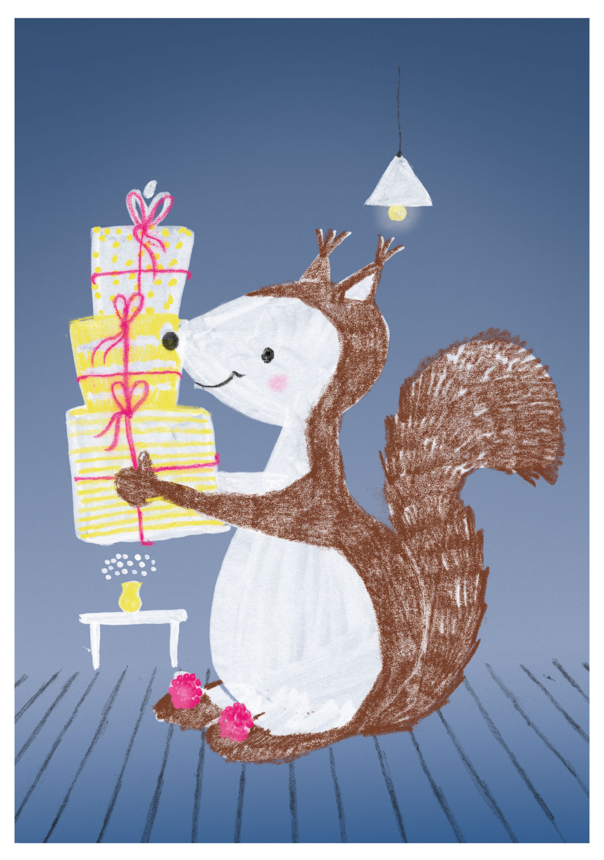 Postkarte - schönegrüsse - Eichhörnchen mit Geschenken