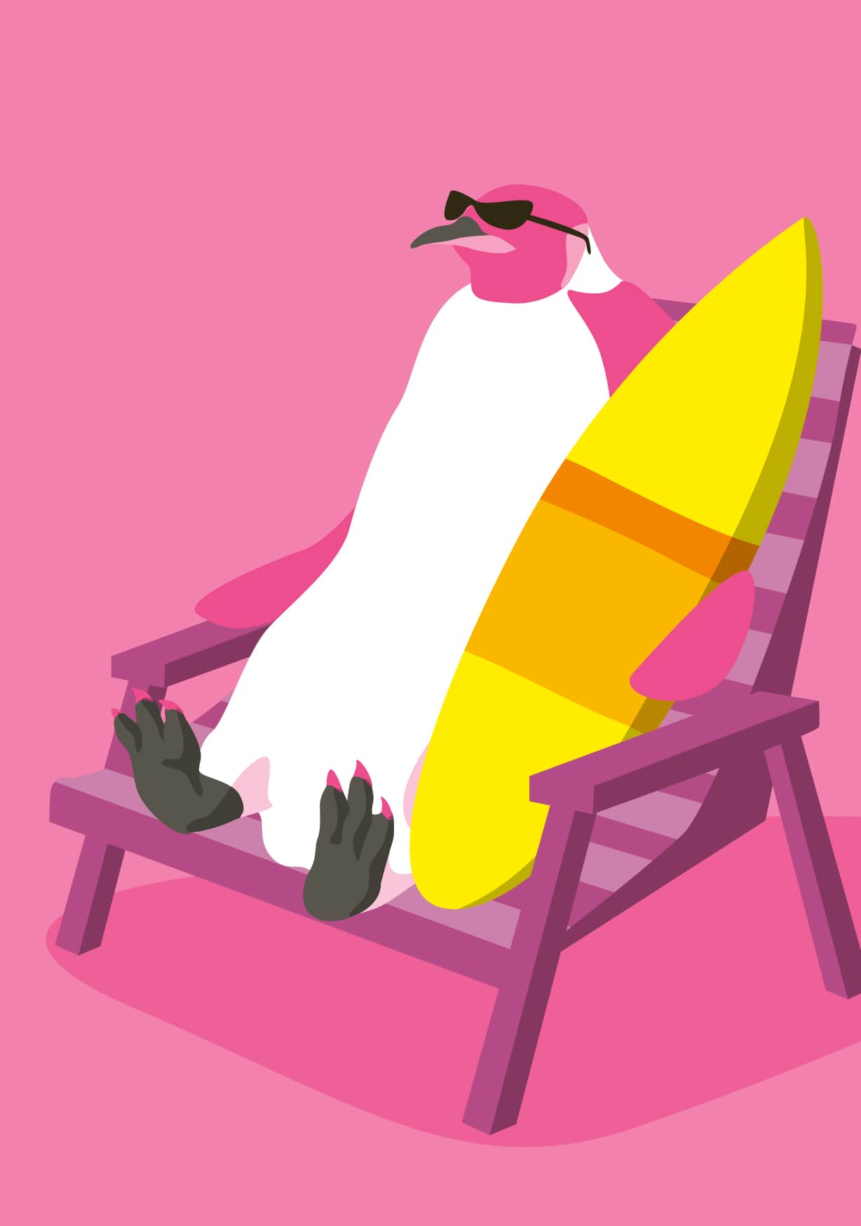 Postkarte - neonstyle - Pinguin mit surfbrett Postkarte - neonstyle - Pinguin mit surfbrett