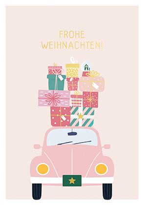 Postkarte - La Card - Auto mit Geschenken