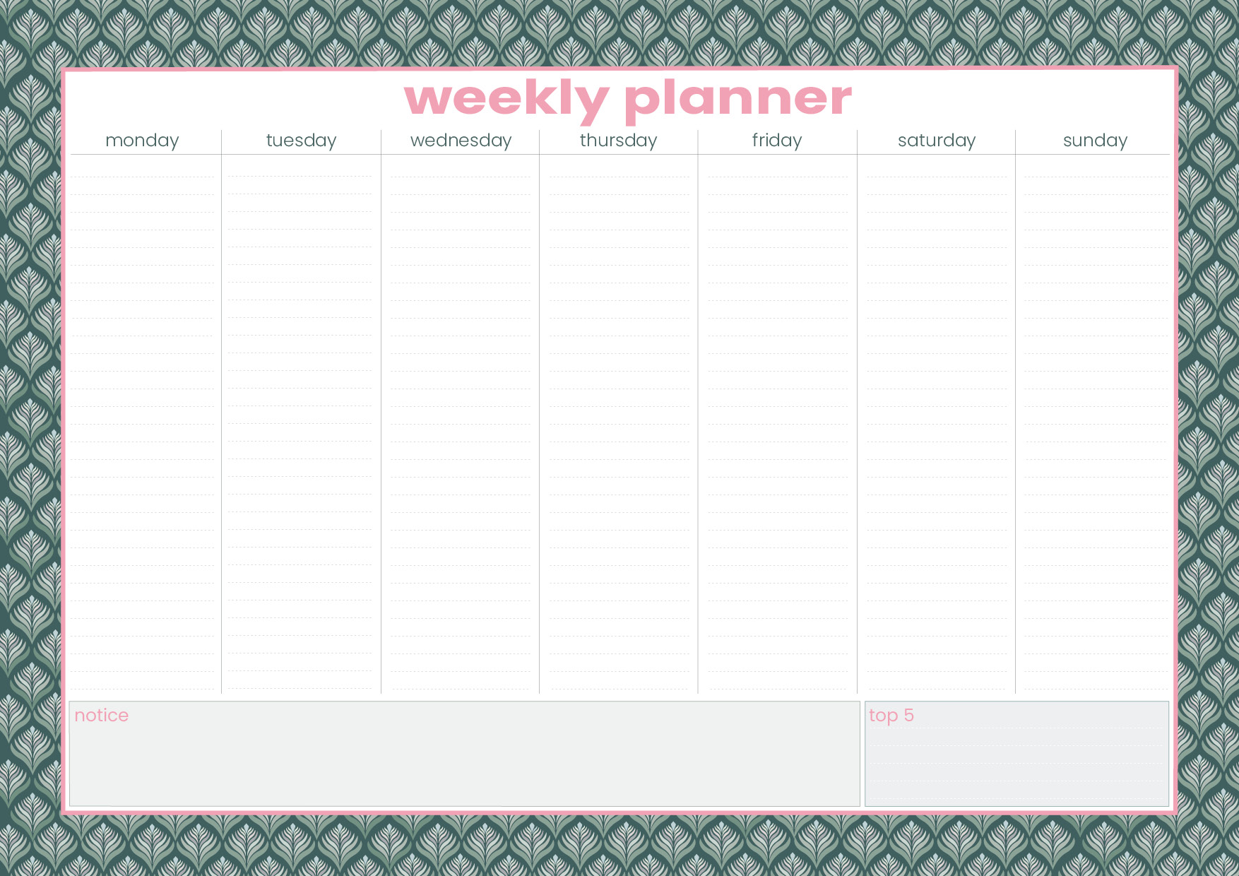 Weekly Planner A4 - Toni Starck Pattern - Green elegance Weekly Planner A4 - Toni Starck Pattern - Green elegance