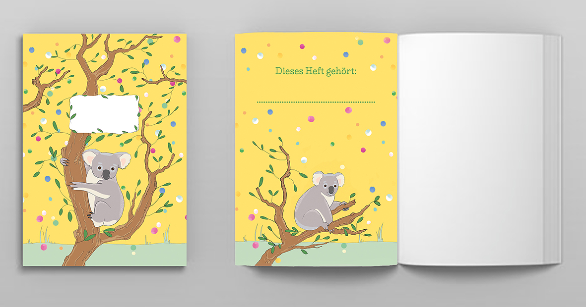 Notizheft A6 - m-illu funny friends - Koalas gelb