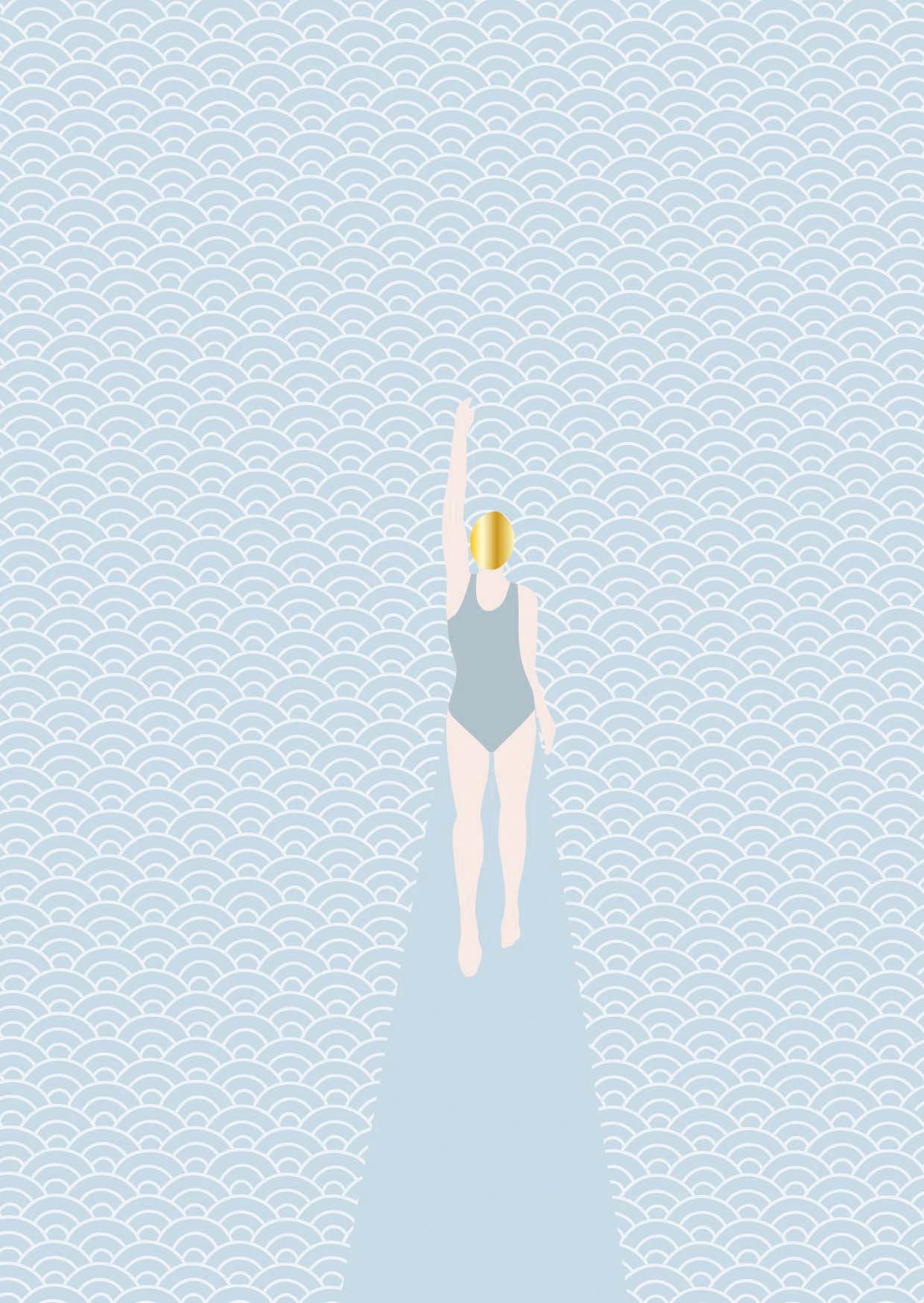 Postkarte - Toni Starck - swimmer in waves
