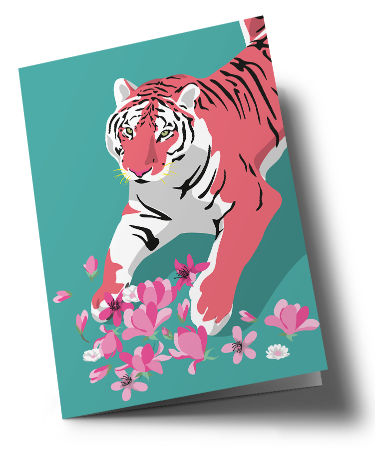 Klappkarte C6 - Happiness - Tiger with Flowers