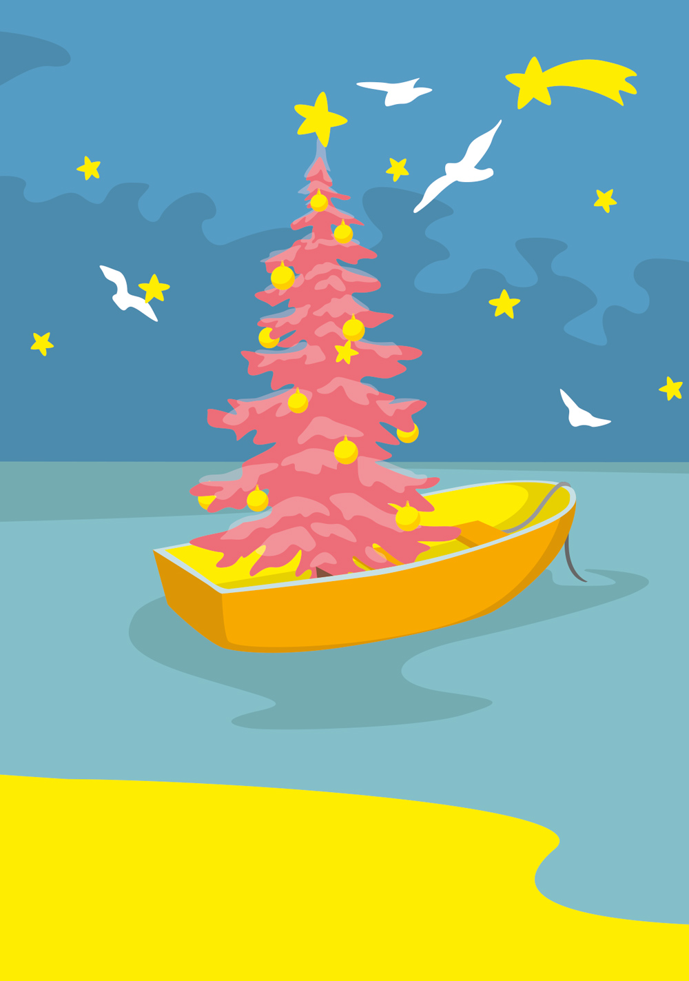 Postkarte - luminous - boat with xmas tree Postkarte - luminous - boat with xmas tree