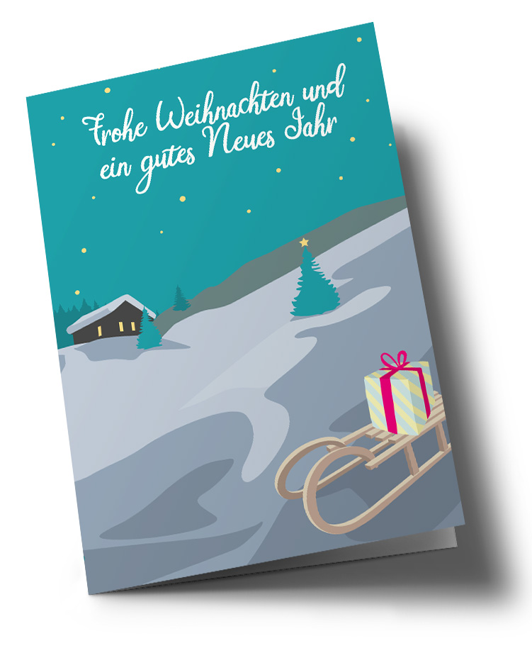 Klappkarte - Lucky Cards - Winterlandschaft mit Schneemann