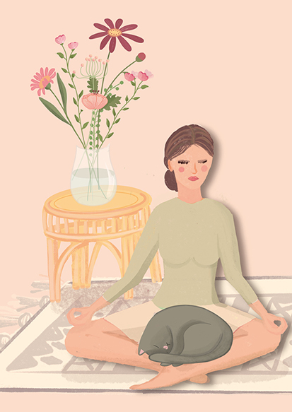 Postkarte - Toni Starck - Meditation mit Katze