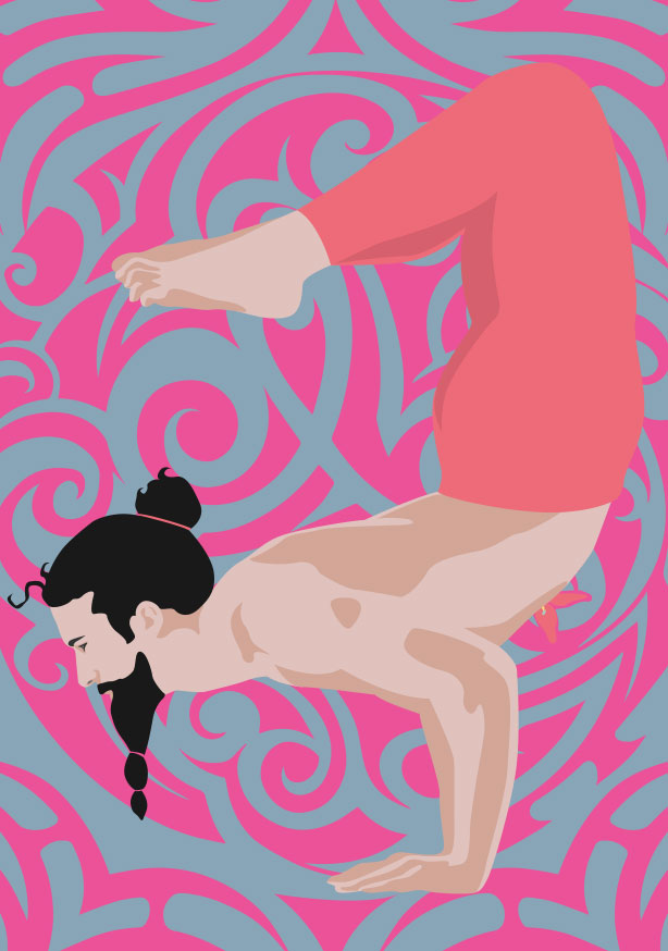 Postkarte - Hapiness - Yoga-vrischikasana-scorpio pose