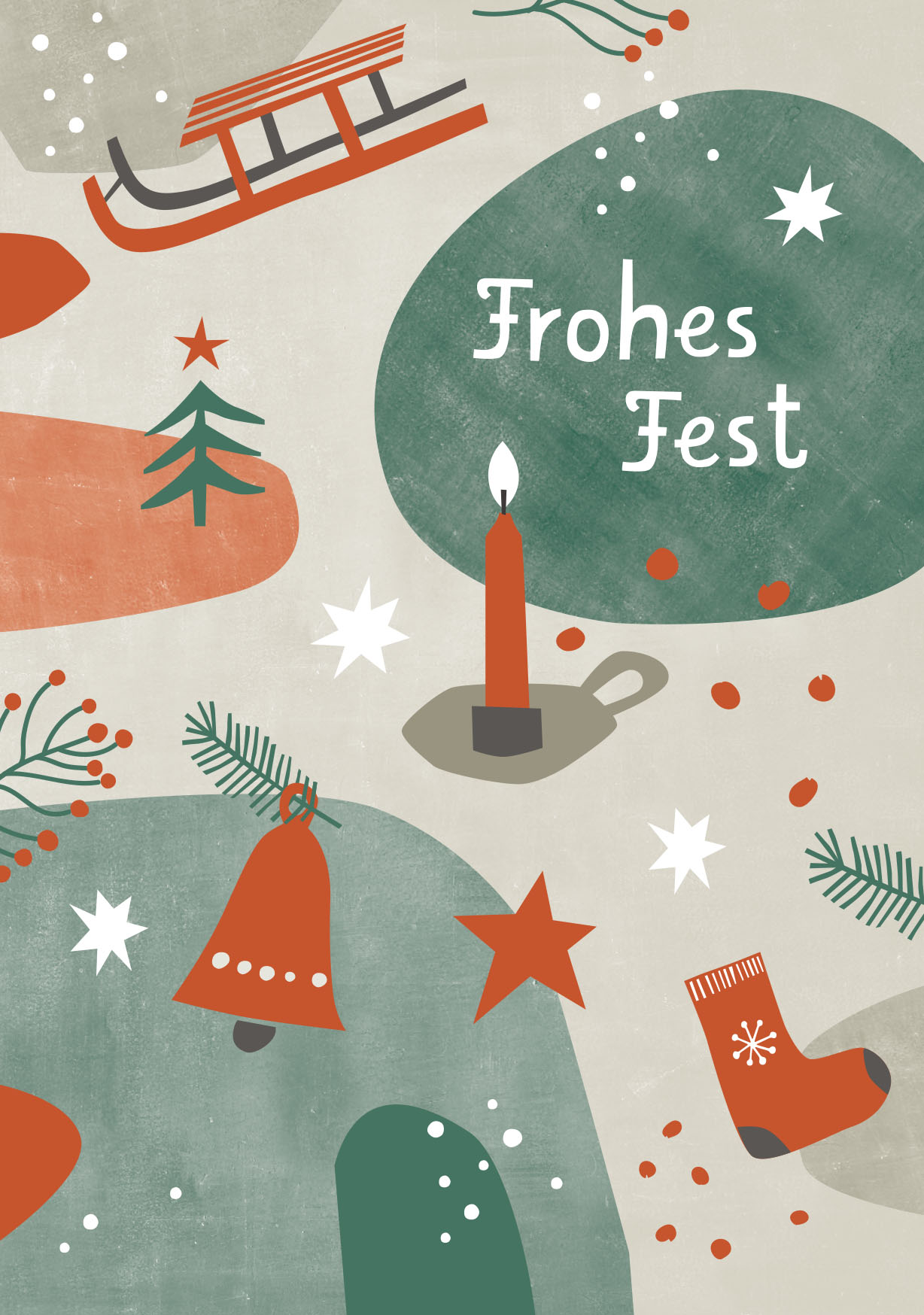 Postkarte - Designfräulein - Frohes Fest grün/rot