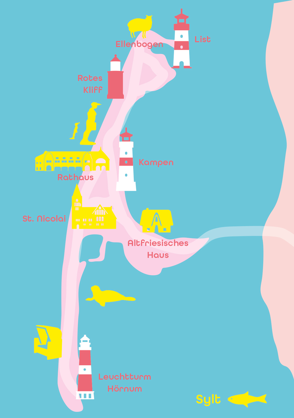 Postkarte - Bon Voyage - Sylt Minimap