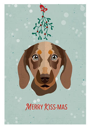 Postkarte - Daria Ivanova - Dackel Merry Kiss-mas Postkarte - Daria Ivanova - Dackel Merry Kiss-mas