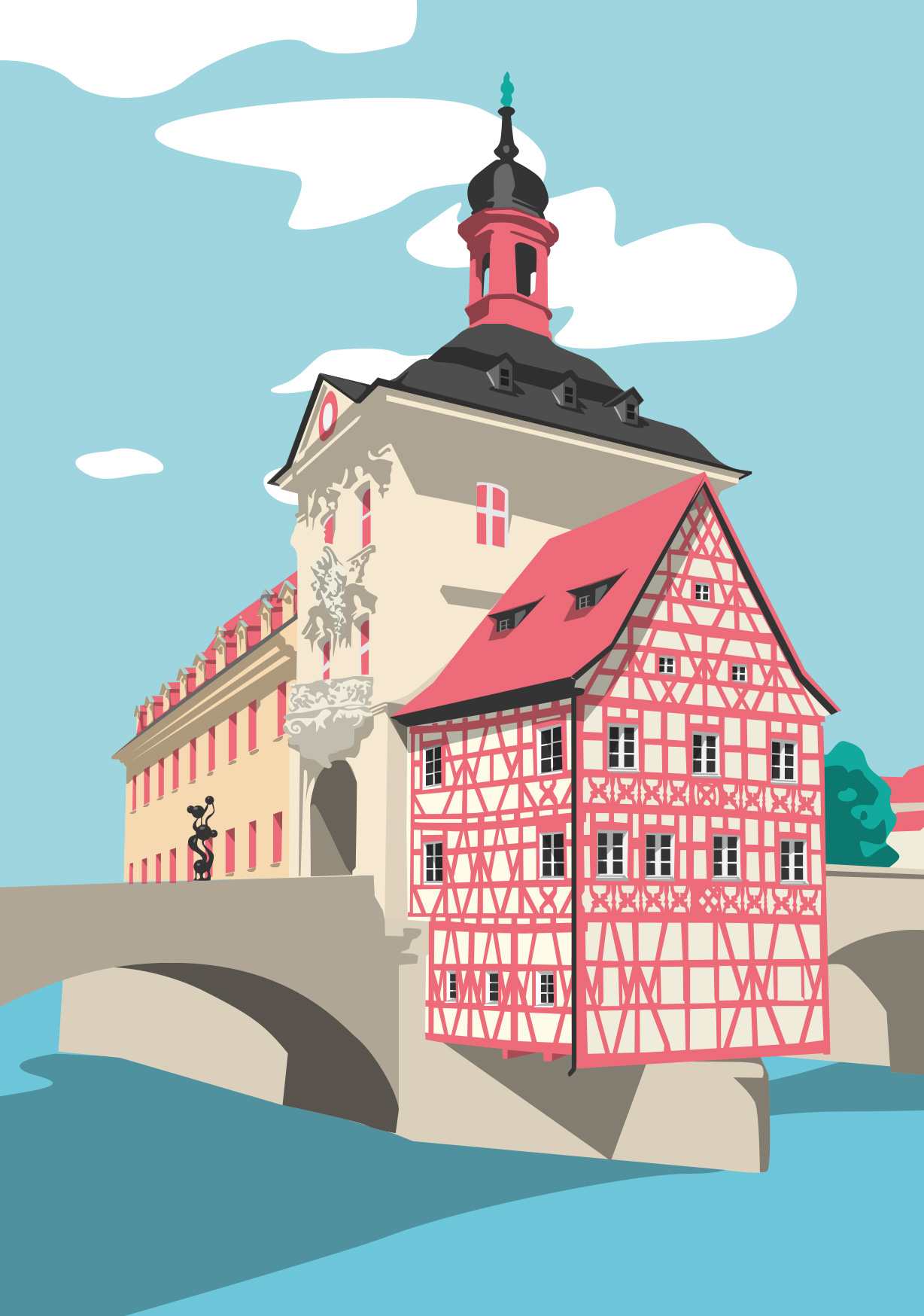 Postkarte -Bon Voyage- Altes Rathaus, Bamberg