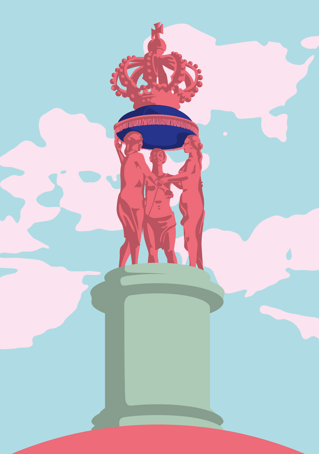 Postkarte - Bon Voyage - Drei Grazien auf dem Neuen Palais, Park Sanssouci