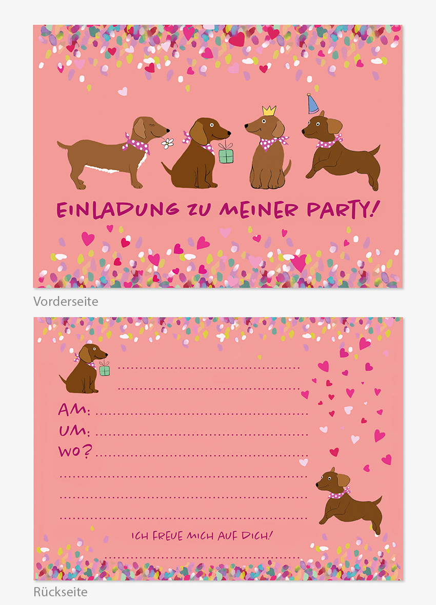 Postkarte - Einladungskarten-Set - mi-illu funny friends - Dackel Postkarte - Einladungskarten-Set - mi-illu funny friends - Dackel