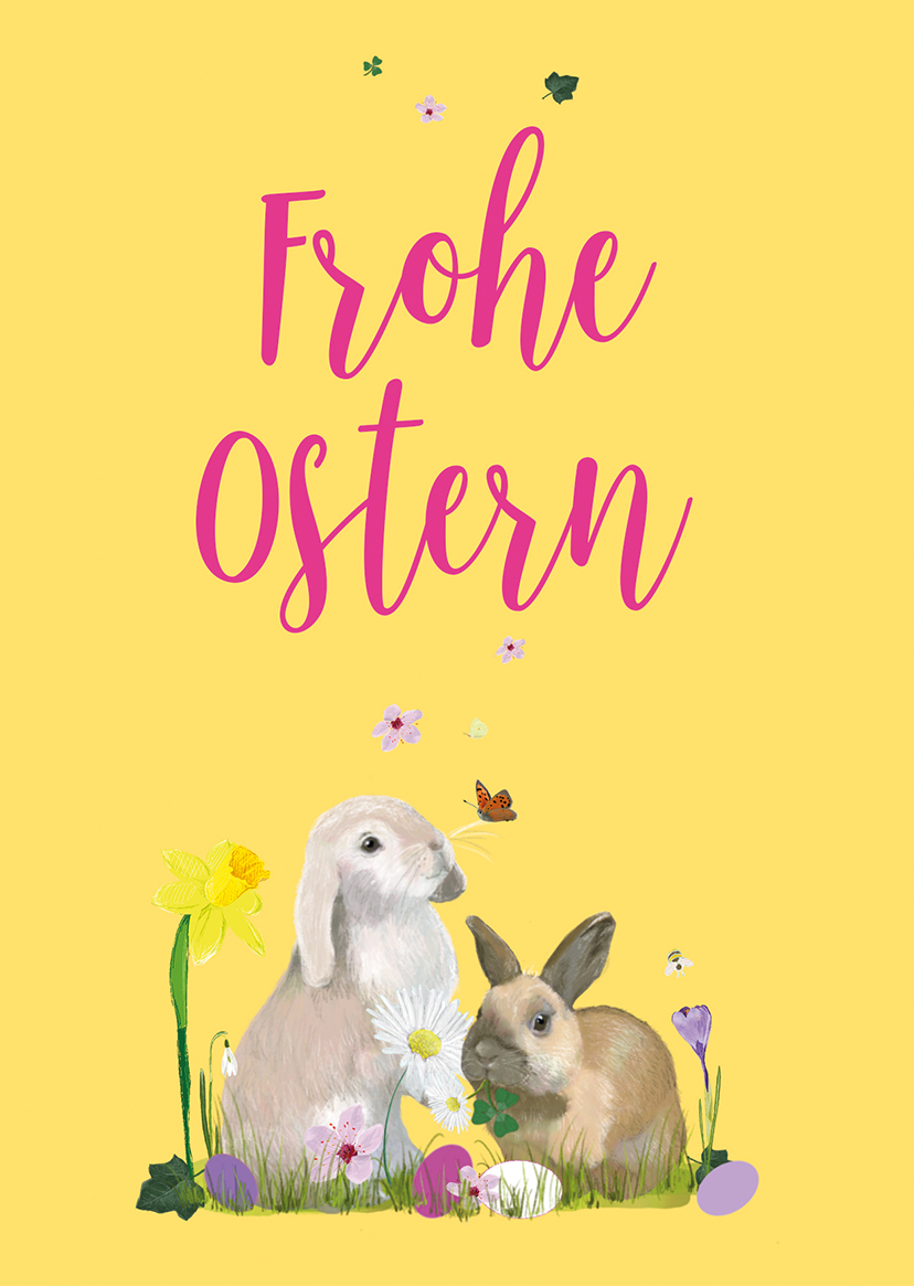 Postkarte - m-illu - Ostern gelb pink