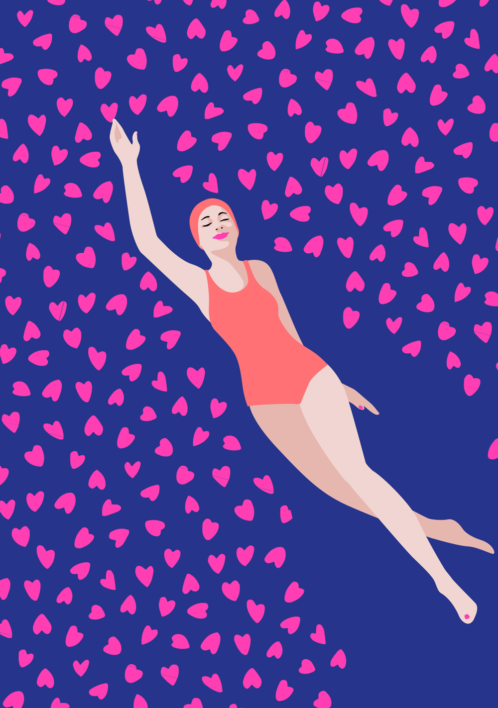 Postkarte - neonstyle - Schwimmerin im Herzmeer Postkarte - neonstyle - Schwimmerin im Herzmeer