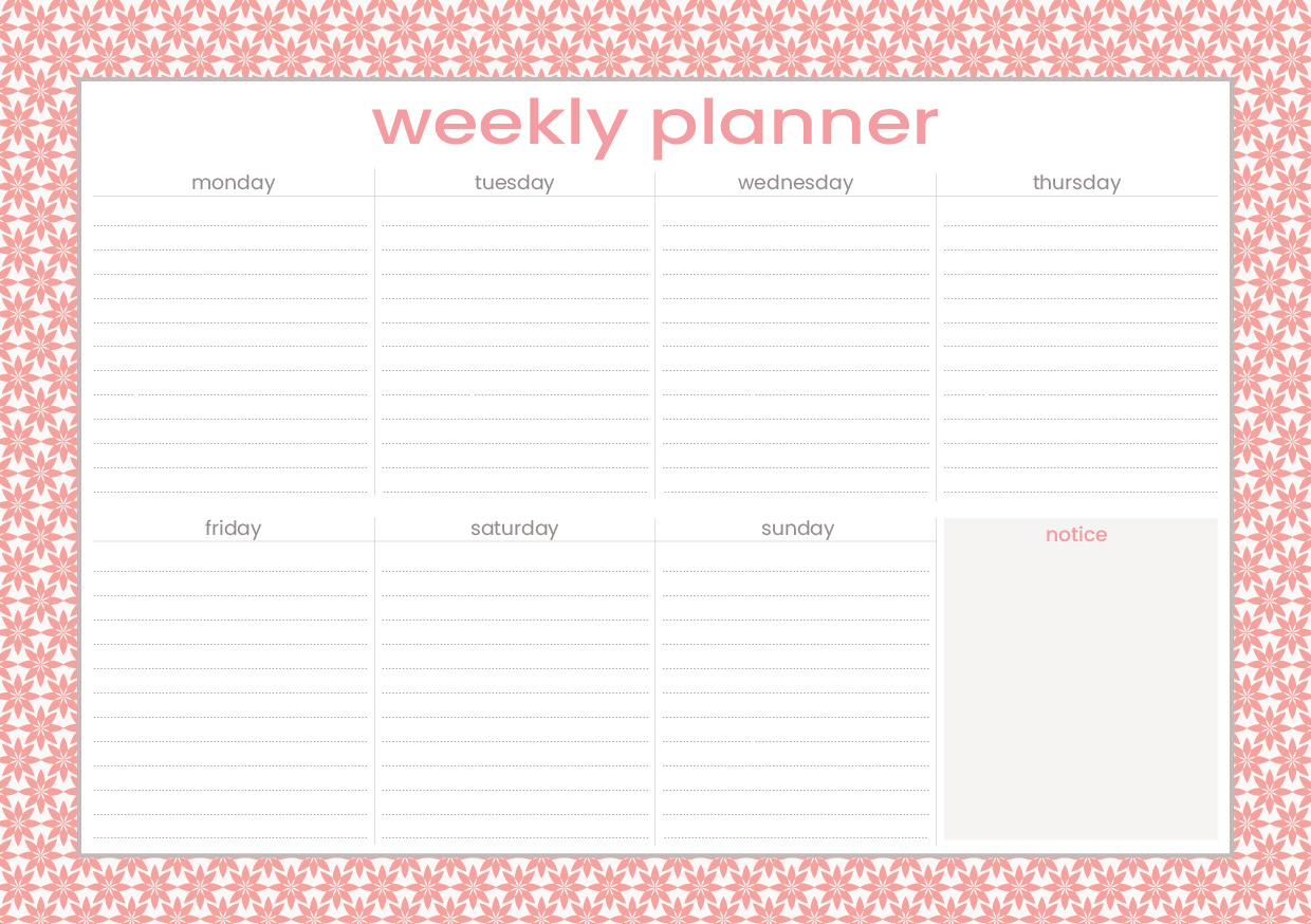 Weekly Planner A4 - Toni Starck Pattern - coral lightness Weekly Planner A4 - Toni Starck Pattern - coral lightness