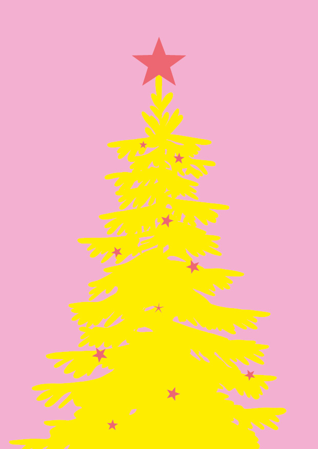Postkarte - luminous - yellow xmas tree