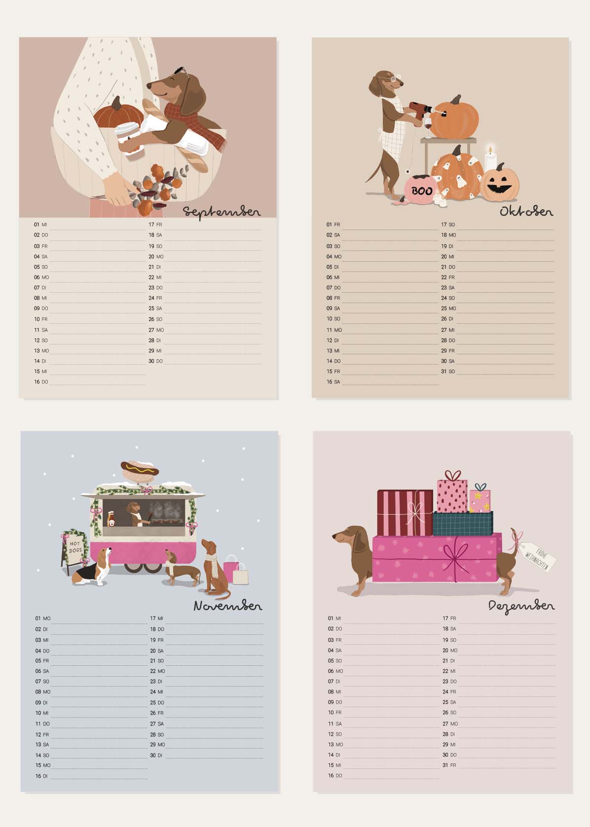 Wandkalender A4 - Dackel