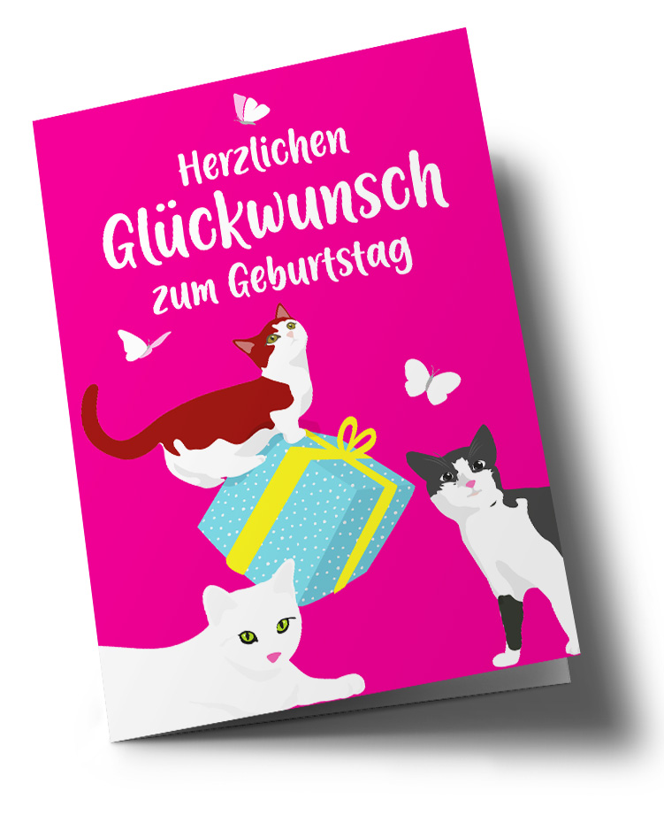 Klappkarte A5 - Lucky Cards - Katzen Glückwunsch zum Geburtstag