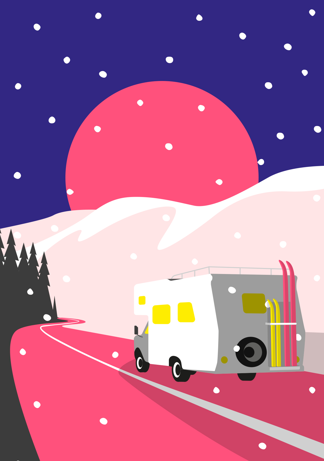 Postkarte - luminous - Camper on the road