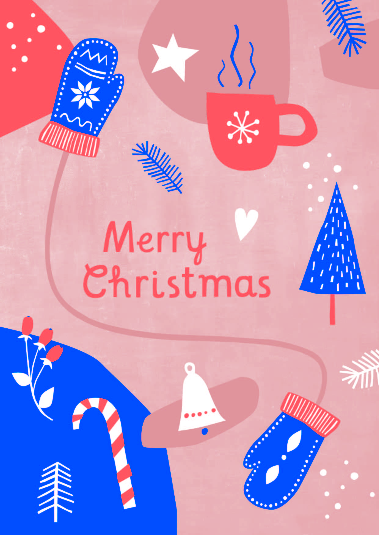 Postkarte - Designfräulein - Merry Xmas rot/blau