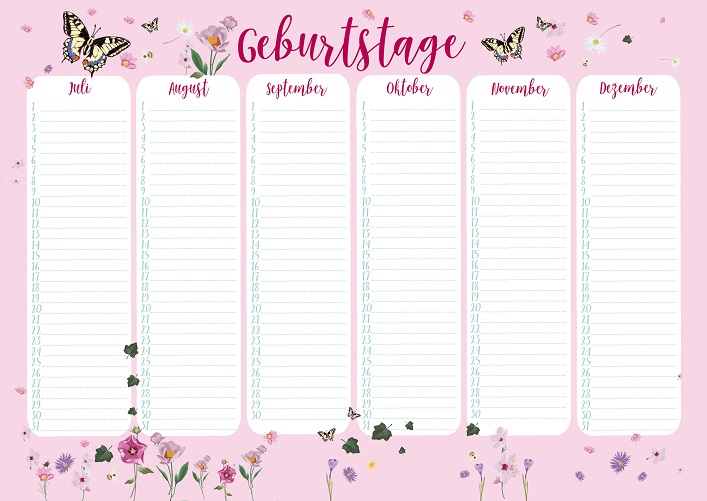 Geburtstagskalender A4 - m-illu - Blüten rosa