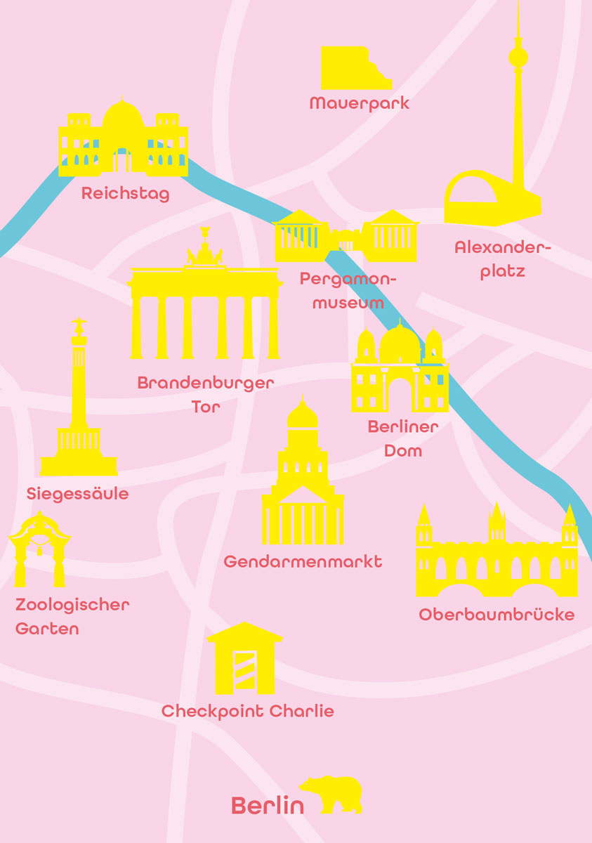 Postkarte - Bon Voyage - Map Berlin